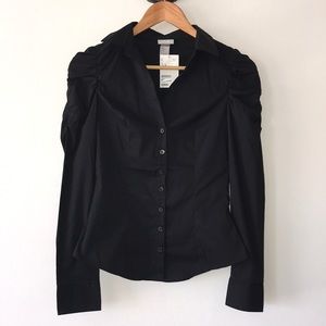 NEW H&M Button Down Collared Shirt - Black Sz2